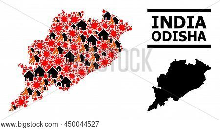 War Pattern Vector Map Of Odisha State. Geographic Composition Map Of Odisha State Is Composed From 