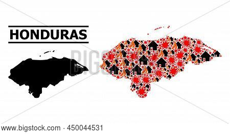War Mosaic Vector Map Of Honduras. Geographic Mosaic Map Of Honduras Is Designed From Randomized Fir