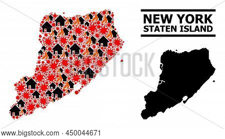 War Collage Vector Map Of Staten Island. Geographic Collage Map Of Staten Island Is Designed From Ra
