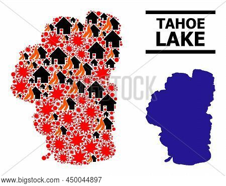 War Mosaic Vector Map Of Tahoe Lake. Geographic Mosaic Map Of Tahoe Lake Is Done With Random Fire, D