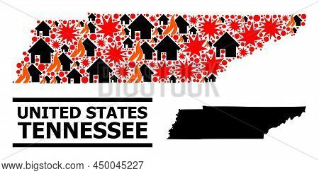 War Collage Vector Map Of Tennessee State. Geographic Mosaic Map Of Tennessee State Is Done With Ran