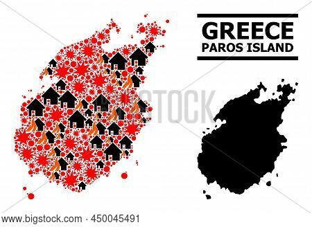 War Pattern Vector Map Of Paros Island. Geographic Composition Map Of Paros Island Is Composed With 