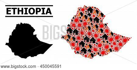 War Pattern Vector Map Of Ethiopia. Geographic Collage Map Of Ethiopia Is Composed From Scattered Fi