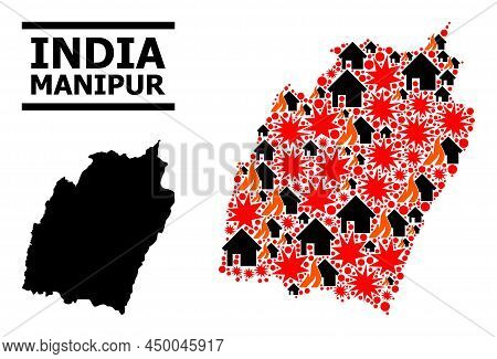 War Mosaic Vector Map Of Manipur State. Geographic Collage Map Of Manipur State Is Constructed From 