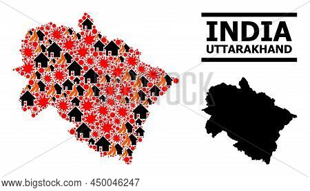 War Pattern Vector Map Of Uttarakhand State. Geographic Concept Map Of Uttarakhand State Is Construc