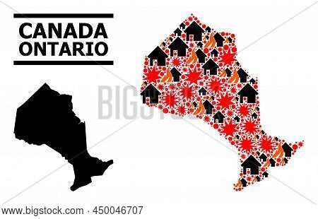 War Mosaic Vector Map Of Ontario Province. Geographic Mosaic Map Of Ontario Province Is Done From Sc