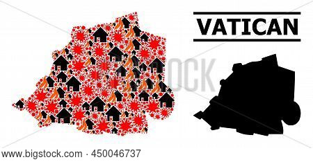 War Collage Vector Map Of Vatican. Geographic Collage Map Of Vatican Is Composed With Randomized Fir