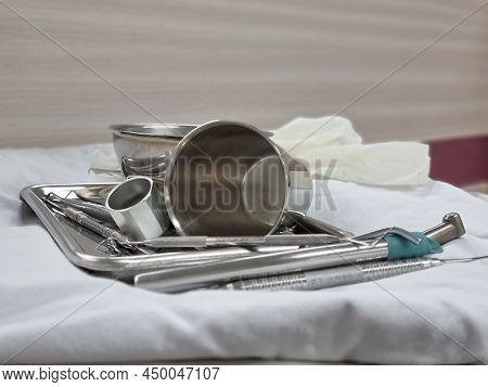 Stanless Stell Medical Equipment On The White Table