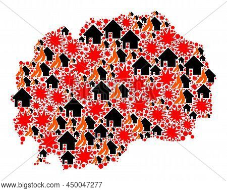 War Pattern Vector Map Of Macedonia. Geographic Concept Map Of Macedonia Is Designed From Random Fir