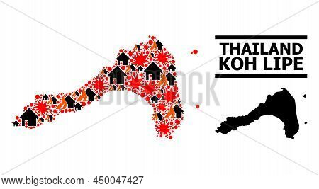 War Pattern Vector Map Of Koh Lipe. Geographic Concept Map Of Koh Lipe Is Designed With Scattered Fi