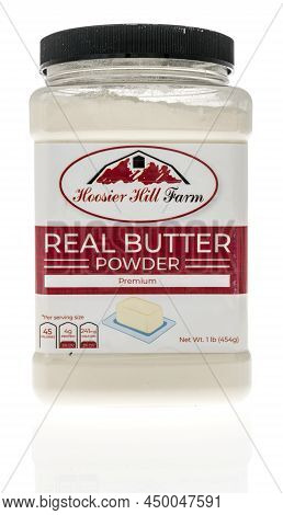Winneconne, Wi -26 February 2021: A Package Of Hoosier Hill Farm Real Butter Powder On An Isolated B