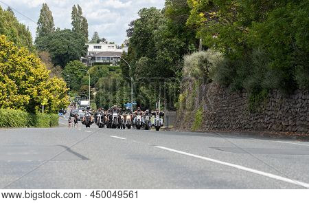 Tauranga New Zealand - February 26 2022; Local Motor Bikers Taking Part In Covid Pandemic Anti-manda