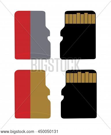 Microsd Cards Vector Illustration. Two Memory Cards Gray And Gold.