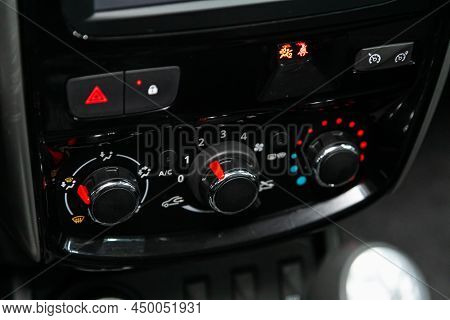 Novosibirsk, Russia -  February  10, 2022: Nissan Terrano, Conditioner And Air Flow Control In A Mod
