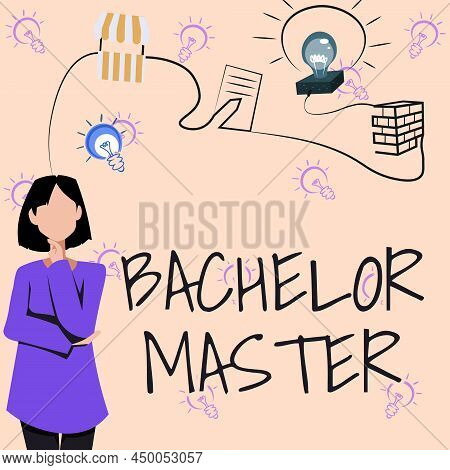 Sign Displaying Bachelor Master. Business Overview An Advanced Degree Completed After Bachelor S Is 