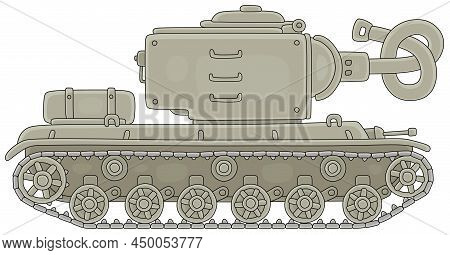 Antiwar Protest Symbol Of An Old Rattling Tank With A Knotted Gun Barrel, Vector Cartoon Illustratio