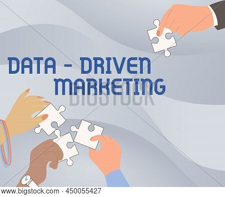 Handwriting Text Data Driven Marketing. Internet Concept Strategy Built On Insights Analysis From In