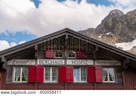 Sustenpass, Switzerland - August 13, 2021: The Lodge At The Susten Pass (2224 M High) That Connects 