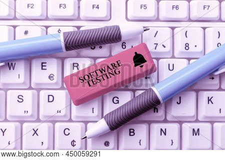 Hand Writing Sign Software Testing. Business Overview Investigation Provide Information About The Qu
