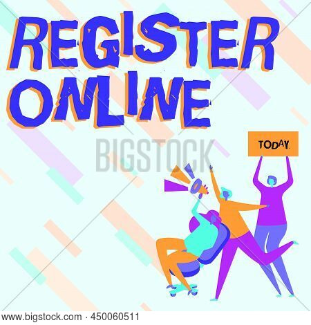 Text Sign Showing Register Online. Word Written On Official List Or Record Showing Or Things Into We