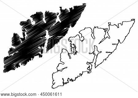 Austvagoy Island (kingdom Of Norway, Lofoten Archipelago) Map Vector Illustration, Scribble Sketch A
