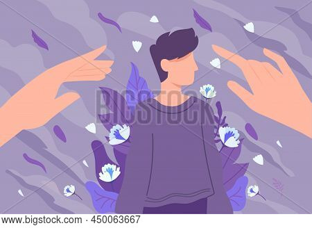 Psychological Manipulation Concept. Hands Control Man, Insecure Character. Inner Confusion, Psycholo