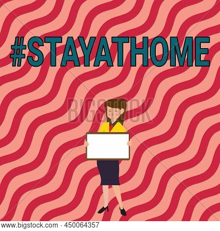 Handwriting Text Hashtag Stay At Home. Concept Meaning A Trending Label In Social Media Related To T