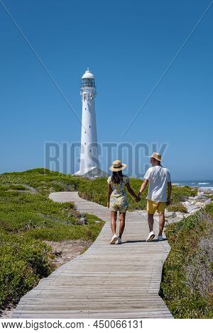 Couple Man And Women Visiting The Lighthouse Of Slangkop Kommetjie Cape Town South Africa, The Slang