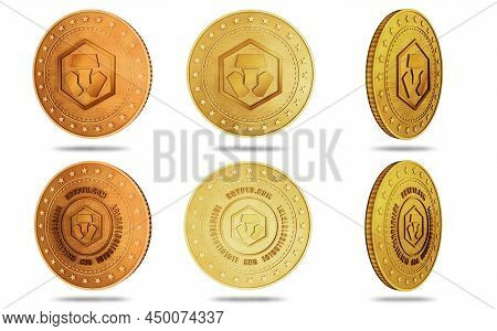Crypto.com Cro Cryptocurrency Symbol Golden Coin 3D Illustration