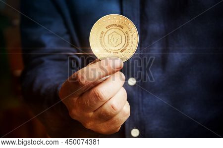 Crypto.com Cro Cryptocurrency Symbol Golden Coin 3D Illustration