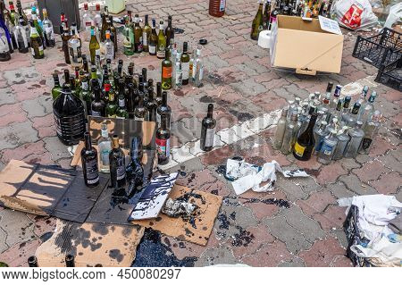 War In Ukraine. Kyiv Territorial Defense Making Molotov Cocktails