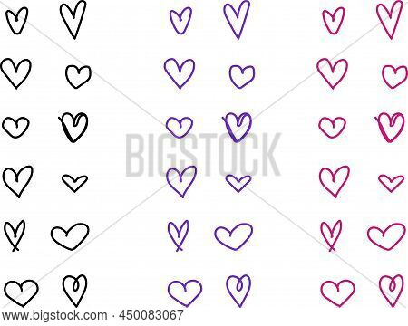 Simple Hand-drawn Flat Linear Hearts Icon Set