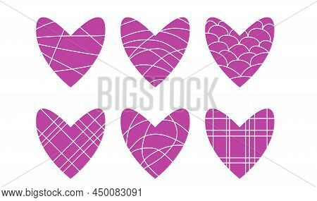 Simple Hand-drawn Flat Linear Hearts Icon Set