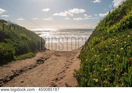 Landscape Of Sunset In Sao Pedro De Maceda Beach. Ovar, Portugal.