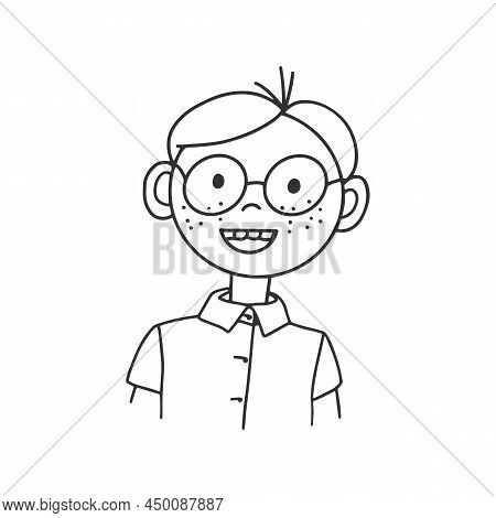 Contour Drawing Of A Cartoon Man With Glasses. Doodle Style