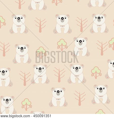 Baby Bear Seamless Patttern Of Hand Drawing For Kids Graphic Design To Printing Dresses Fashion, Gre