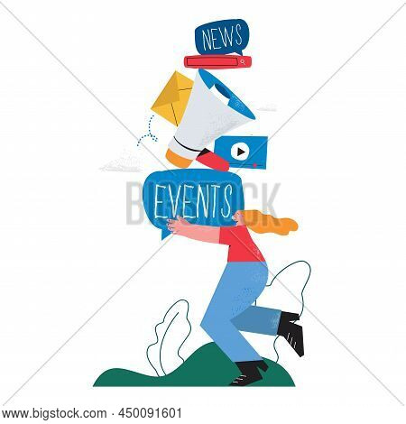 E-mail News, Promotion, Subscription Flat Vector Illustration Design. Online News, News Update, Info