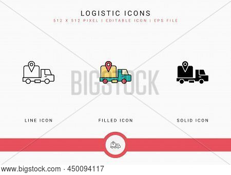 Logistic Icons Set Vector Illustration With Solid Icon Line Style. Delivery Service Concept. Editabl