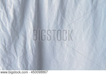 Texture Of White Fabric. White Background Close Up. Factory Fabric In White. White Fabric Background