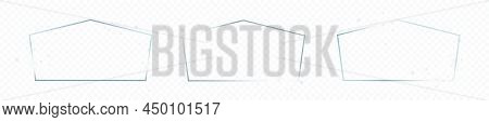 Set Of Three Silver Glowing Tetragon Shape Frames Isolated On Transparent Background. Shiny Frame Wi