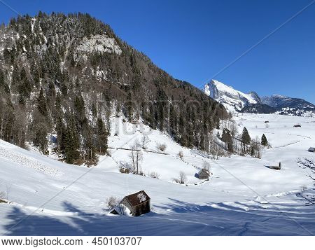 Forest-rocky Alpine Hill Mittelberg On The Slopes Of The Alpstein Massif And Above The Obertoggenbur