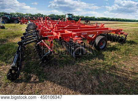 Bilogirya, Khmelnytsky Region, Ukraine - August 19, 2021: Harrow Discs Cultivator For Preparing The