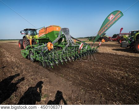 Bilogirya, Khmelnytsky Region, Ukraine - August 19, 2021: Farmers Preparing The Land And Fertilizing