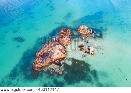 Famous Anse Volbert (Cote d'Or) beach on the Praslin island, Seychelles