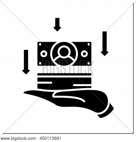 Money Handed Glyph Icon. Dividend Or Payment. Dollar Bills On Palm With Stock Trend Arrows. Concept 