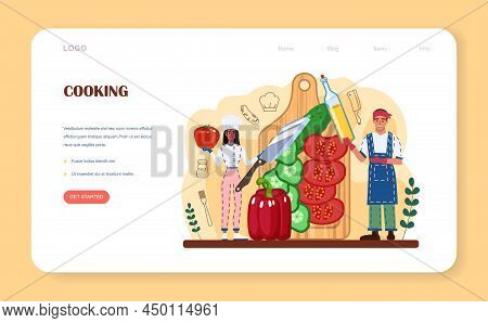 Fresh Salad In A Bowl Web Banner Or Landing Page. Peopple Cooking