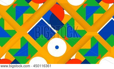 A Bright Picture Of Geometric Shapes. Design. Squares Triangles And Circles In Abstraction Changing 
