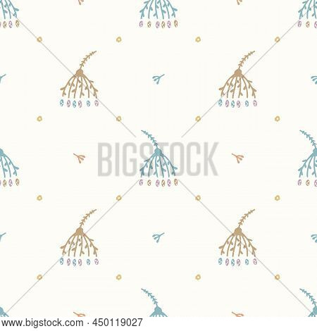 Gender Neutral Sprigged Foliage Seamless Vector Background. Simple Whimsical Botanical 2 Tone Patter