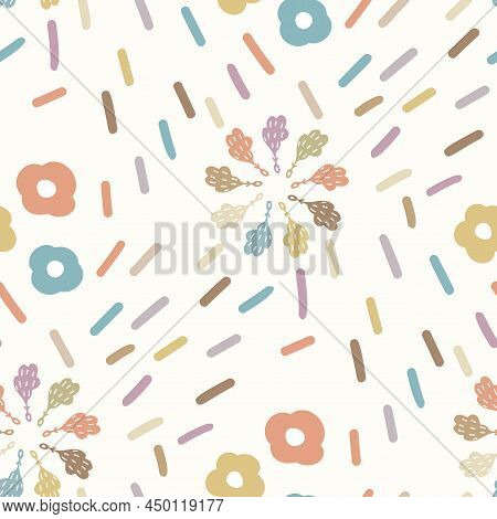 Gender Neutral Sprigged Foliage Seamless Vector Background. Simple Whimsical Botanical 2 Tone Patter
