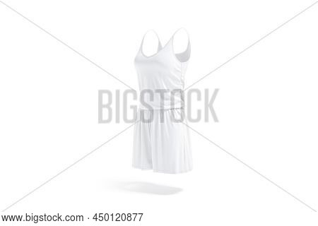 Blank White Women Romper Mockup, Side View, 3d Rendering. Empty Female Sleeveless Summer Bodysuit Mo